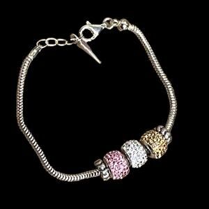 RL Bacio Italy 925 Sterling Silver Snake Link Charm Bracelet 3 Crystal Charms